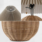 JONATHAN Y 17.25" Natural/Chrome/Dark Beige Sphere Table Lamp, Mid-Century Bedside Nightstand with Beige Pleated Linen Shade, Scandinavian Coastal Style, LED Bulb Included (JYL1145C) - color: Natural
