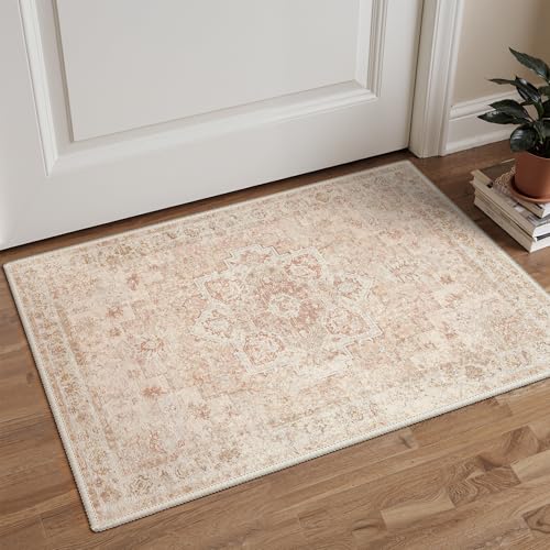 GENIMO Area Rug 2x3 Doormat, Machine Washable Low Pile Rugs, Small Retro Entryway Mat for Entrance, Hallway, Kitchen and Corridor, Light Pink - color: Area Light Pink, size: 2' x 3' (Rectangular)