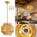 MODIVO 3-Light E12 Boho Rattan Chandelier, 12.6 Inch Hand Woven Farmhouse Pendant Light for Kitchen Island, Dining Room, Bedroom, Rustic Hanging Lamp, Living Room, Entryway, Foyer