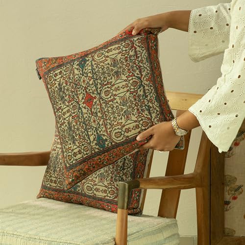 Geometric Bohemian Kilim Moroccan Cotton Vintage Decorative Ethnic Throw Pillow Covers, Set of 2, Boho Cushion Cover, Pillow Case for Sofa Couch Bed Chair 18" x 18" (Pack of 2)