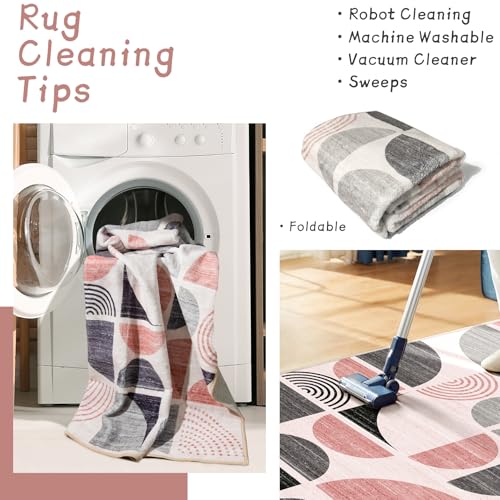 MUJOO Small Rug Washable,Boho 2x3 Area Rugs for Entryway Bathroom Entry Entrance Bedroom Kitchen,Front Door Mat Throw Carpet Non Slip Indoor Soft Modern Abstract Pink and Grey - color: Pink and Grey, size: 2' x 3' (Rectangular)
