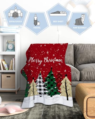 Red Merry Christmas Throw Blankets, Green Christmas Tree Soft Fleece Blanket Decorative for Home Sofa Couch Chair Living Bedroom,40x50 Inches, White Snow Forest Winter - color: Christmas-lxm12886, size: 40x50 Inch