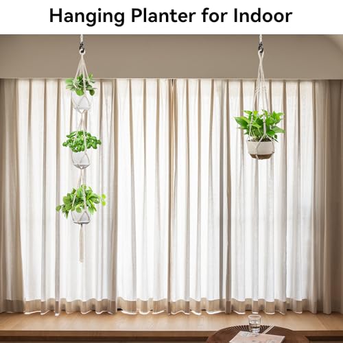 USLAI Macrame Plant Hanger Indoor Outdoor, Fits 4 to 15 Inch Pots, Strong Hanging Planter Holder, Boho Home Decor, 72+35 Inch, Ivory (POTS NOT Included) - color: Ivory, size: 35+72 Inch