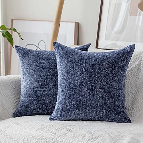 Home Brilliant Decor Throw Pillow Covers Supersoft Chenille Velvet Cushion Cover for Couch Bench, 2 Packs, 18x18 inch (45x45cm),Dark Blue - color: Dark Blue, size: 18" x 18" (Pack of 2)