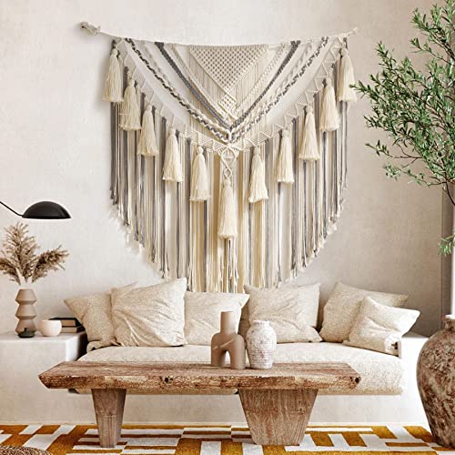 Jakalin Large Macrame Wall Decor Panels Handmade Wall Art Home Living Room Bedroom Decor 47" Wx 55" L - color: Grey