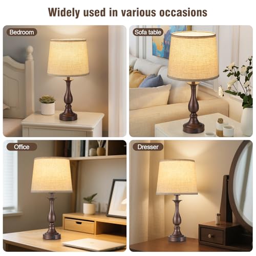 Bedside Table Lamp Touch Control Bedroom Lamps with USB A + C Charging Port 3 Way Dimmable Touch Lamps for Nightstand Living Room Bedroom Dorm Home Office Reading, Set of 2 (Beige Shade & Brown Base) - color: Beige Shade & Brown Base