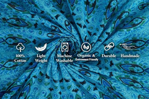 FURNISHFUL FINESSE Handmade Cotton Peacock Mandala Tapestry - Vibrant Turquoise Ombre Boho Wall Decor, Bohemian Hippie Room Hanging for Bedroom & Living Room - 50X60 Inches - color: Turquoise, size: 60"L x 50"W