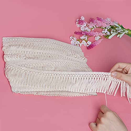 10 Yards X 6cm Wide Cotton Tassel Fringe Trim Lace Fibre Tassel Fringe Trim for Clothes Accessories DIY Sewing Craft Lamp Shade Decoration Wedding Dress - color: beige