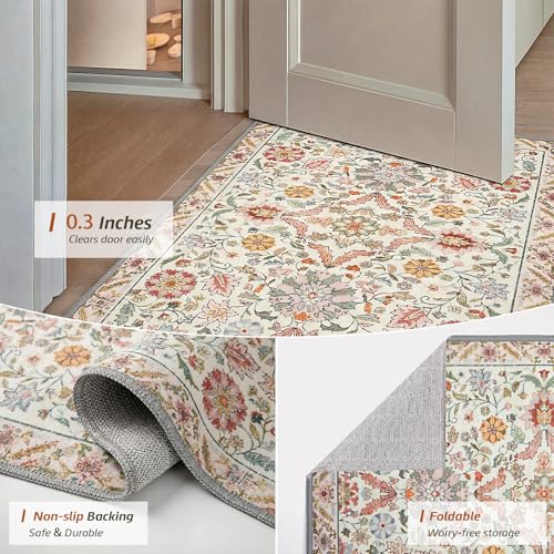 MINIDEAR 2x3 Area Rugs for Entryway Kitchen, Washable Rug Small Accent Rugs for Bedroom Non Slip Vintage Rug with Floral Print Thin Carpet Mat for Home, Daisy Pink - color: 03pink, size: 2' x 3' (Rectangular)