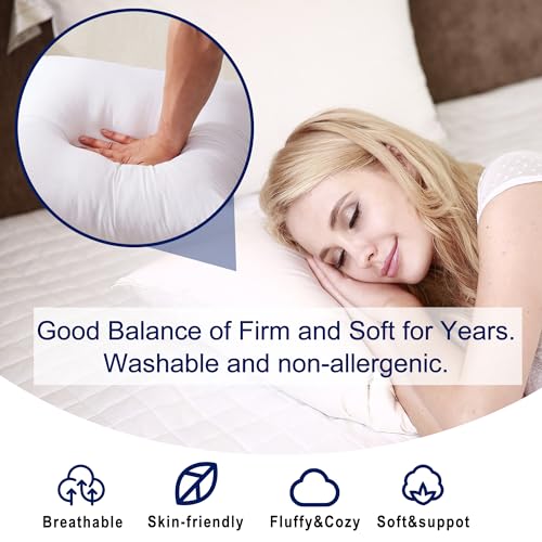HITO 20x20 Pillow Inserts (Set of 2) - Down Alternative 100% Cotton Cover Decorative Square Throw Pillows White for Couch Bed Sofa - size: 20x20 Inch (Pack of 2)