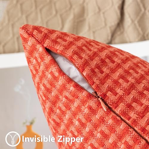 UGASA Outdoor Waterproof Pillow Covers Pack of 2 Weaving Texture Water Resistant Outside Decorative Pillow Cases for Patio Garden Porch Yard Bench Tent 18x18 Inch, Red - color: Red, size: 18" x 18" (Pack of 2)