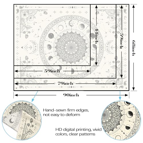 Lunerfex Mandala Moon Tapestry Boho Tapestry for Bedroom Black and White Tapestries Wall Hanging Living Room Wall Art and Home Decor 44x60 - color: Ivory, size: 60"L x 44"W