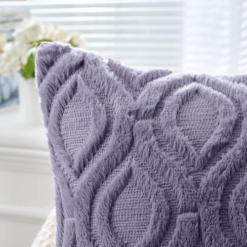 MIULEE Blue Purple Throw Pillow Covers 20x20 Inch, Soft Winter Plush Faux Wool Couch Pillow Covers Set of 2 Decorative Farmhouse Boho Throw Pillows for Sofa Living Room Bed - color: Blue Purple, size: 20" x 20" (Pack of 2)