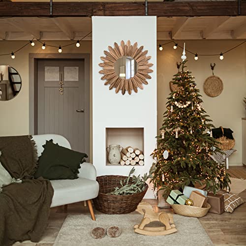 Honiway Mirror Wall Decor 21 inch Rustic Wood Boho Aesthetic Mirror for Room & Home Decor Farmhouse Wall Decor at Living Room Bedroom Carbonized Black - color: Carbonized Black, size: 21 inch (1 pack)