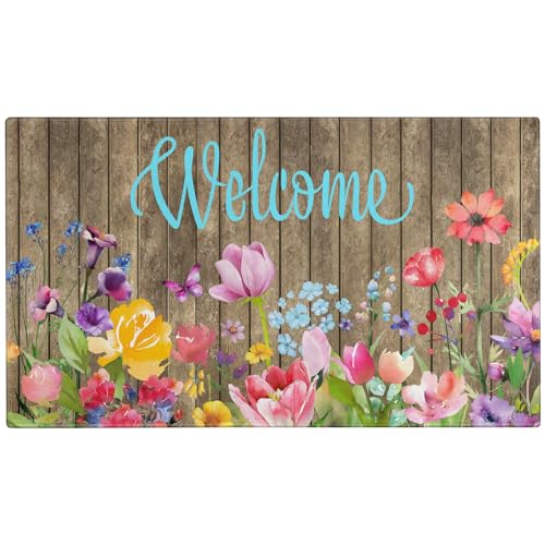 Spring Summer Door Mat,Colorful Flower Watercolor Floral Indoor Outdoor Non-Slip Doormat,Entryway Front Porch Farmhouse Spring Welcome Door Mat for Entrance Decor,30" x 17" - color: 2026 Spring Summer 1