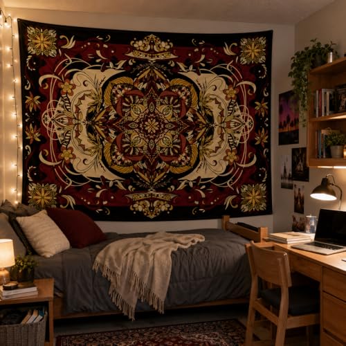 Boho Mandala Moth Tapestry,Hippie Floral Aesthetic Wall Tapestries, Psychedelic Aesthetic Decor, Large Tapestry for Bedrooms, Living Rooms, and Dorms-59.1x49.2 Inch - color: Purple Red, size: 59.1"L x 49.2"W