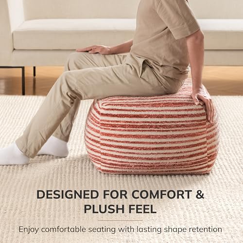 Anji Mountain Pouf Ottoman Foot Rest, Handmade Ottoman Pouf, Comfortable Foot Stool, Decorative Floor Seating for Living Room Decor, Bedroom & Home Décor Accent - Red - color: Red