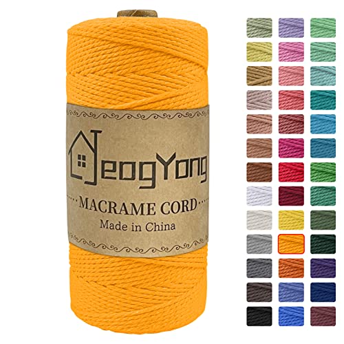 JeogYong Macrame Cord 2mm x 218 Yards, 3-Strand Twisted Natural Cotton Rope, Cotton String Coloured Craft Cord for Plant Hanger Wall Hanging Knitting Crafts, Golden Color - color: Golden