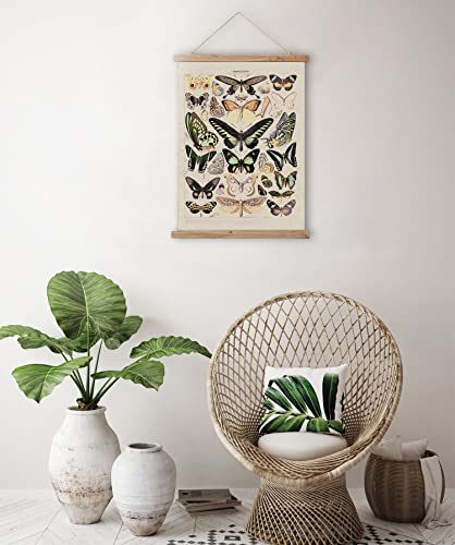 Vintage Butterflies Hanging Poster, Retro Style of Wall Art Prints, Printed on Linen with Wood Frames, Ready to Hang - color: Butterflies
