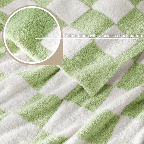 Whale Flotilla Checkered Knit Throw Blanket, Ultra Soft Warm Reversible Cozy Decorative Blankets for Couch Sofa and Bed, 50x60 Inch, Light Green - color: Light Green Checker, size: 50x60 Inch