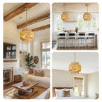 MODIVO 3-Light E12 Boho Rattan Chandelier, 12.6 Inch Hand Woven Farmhouse Pendant Light for Kitchen Island, Dining Room, Bedroom, Rustic Hanging Lamp, Living Room, Entryway, Foyer