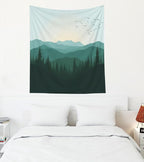EMMTEEY Nature Tapestry Green Mountains Forest 50X60 Inch Vertical Tapestry Wall Art Hanging Tapetries for Bedroom Living Room Dorm Décor