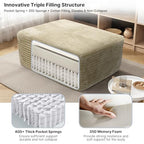 37'' Oversized Ottoman Bench, Plush Corduroy Poufs Foot Tool, Fluffy Boneless Couch Footrest Padded Seat, Seat Cube for Living Room No Assembly (Beige)