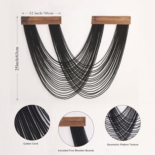 LB Black Macrame Wall Hanging, Boho Tapestry Wall Hanging Macrame Wall Art Handmade Yarn Woven Wall Art Modern Home Decor Headboard Wall Decor for Bedroom Living Room Dorm Nursery, 12x25 Inch - color: Black