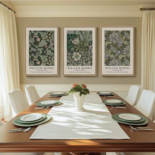 Framed William Morris Canvas Wall Art Green Decor Set of 3, Vintage Large Floral Artwork Prints, Boho Farmhouse Botanical Picture Prints for Living Room, Bedroom, Hallway, Office, Total Size 30x60 - color: Green, size: 20"W x 30" H x 3Pcs