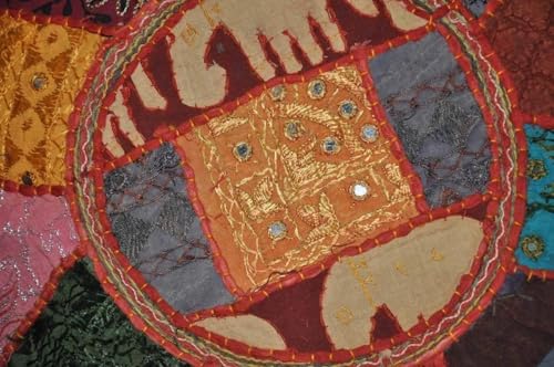 Indian Pouf Footstool Ethnic Embroidered Pouf Cover, India Cotton Round Pouffe Ottoman Pouf Cover Pillow Ethnic Decor Art-Cover Only-Indian Ottoman poufs - color: Alteration, size: 18"D x 18"W x 14"H