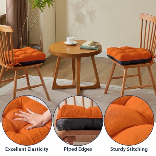 IASEAHK Chair Cushions for Dining Chairs, Seat Cushions for Kitchen Chairs, Indoor Seat Cushions with Ties, Tufted Foam Chair Pads, Non Slip Chair Cushions Set of 4, 15.5" x 15.5" x 4", Orange - color: Orange, size: Pack of 4