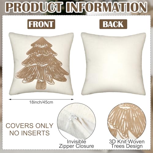 SmoothNovelty Tufted Cream Christmas Tree Pillow Covers Set of 2, 18x18 Inch Neutral Winter Throw Cushion Cases for Cozy Farmhouse Holiday Home Decor