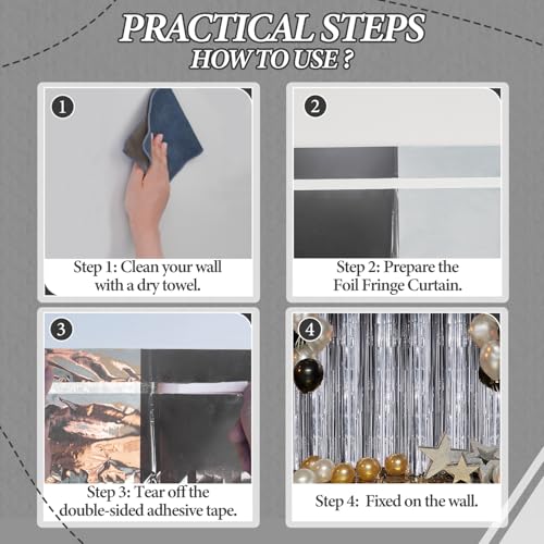 DECOCKRAT 3 Pack Foil Fringe Backdrop - Black&Silver Shiny Tinsel Curtains for Party Decoration/Photo Booth Props - 3.3x8.2 FT Metallic Foil Backdrop for Birthday, Wedding, Graduation, Christmas. - color: Black&Silver