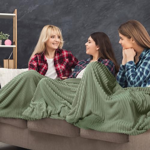 Buryeah 12 Pcs Flannel Throw Blanket Bulk 50 x 60 Inch Wedding Throw Blanket Soft Lightweight Winter Blankets with Striped Ribbed for Sofa Room Couch Donation Homeless Gifts (Sage Green) - color: Sage Green