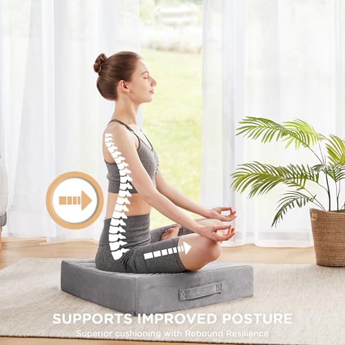 Codi Floor Cushions for Adults, Large Meditation Pillows with Thick Foam and Soft Tufted Covers, Washable Square Seating for Couch and Yoga Sitting, 22×22×5 inch Grey - color: Grey, size: 22 Inch (Pack of 1)
