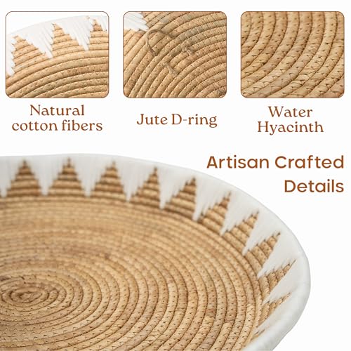 CHI AN HOME 22", 19", 15" Extra Large Hanging Woven Wall Baskets, Water Hyacinth Hanging Wicker Baskets for Wall Decor, Boho Wall Decor Rustic, Oversized Wall Art for Living Room, Bedroom Set of 3 (White)