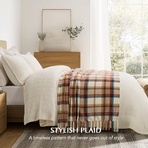 EverGrace Plaid Chenille Throw Blanket for Couch, Super Soft Cozy Decorative Fall Throw Blanket with Tassels for Bed Sofa Farmhouse Decor, Lightweight Harvest Plaid Throw Blanket for Autumn, 60"x80" - color: Plaid Harvest, size: 60"x80"