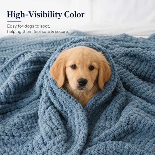 Battilo Chunky Knit Throw Blanket for Couch, Hand Made Chenille Throw Blanket, Super Soft Warm Cozy Dusty Blue Blanket for Bed, Sofa, Living Room, 50"x60" - color: Dusty Blue
