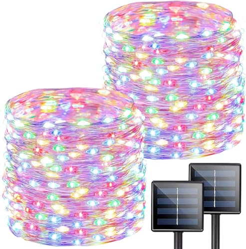Extra-Long 144FT Solar String Lights for Outside, 2 Pack 400LED Solar Fairy Lights Outdoor Waterproof, Copper Wire with 8 Modes Solar Twinkle Lights for Tree Garden Party Patio Xmas Decor (Multicolor) - color: Multicolor, size: 2 Pack-400LED
