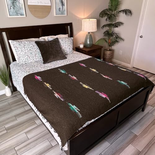 Open Road Goods Mexican Thunderbird Yoga Blanket, Handwoven Throw for Yoga, Meditation, and Home Décor – Versatile Blanket for Beach, Picnic, Camping, or Outdoor Use - color: Dark Brown