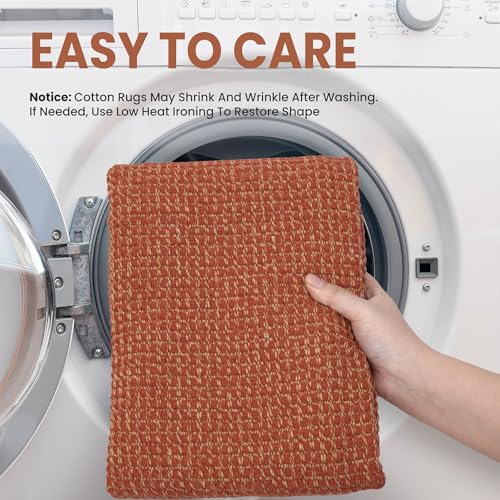 EARTHALL Woven Area Rug 2x3 Ft Washable Rugs for Entryway Braided Non Slip Throw Rugs Door Mat Indoor Outdoor Entrance Small Cotton Woven Carpet for Kitchen Foyer Front Door, Rustic Orange/Tan - color: Rustic Orange/Tan, size: 2' x 3' (Rectangular)