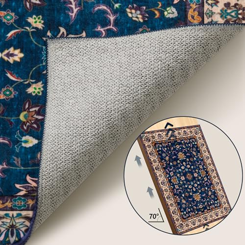 Tangsoo 2x3 Washable Rugs for Entryway, Small Area Vintage Floral Rug Non-Slip Soft Low Pile Rugs, Small Carpet Door Mat, Front Door Indoor Throw Rug for Entrance Kitchen Entry, Home Decor Navy Blue - color: Floral/Blue, size: 2' X 3' (Rectangular)