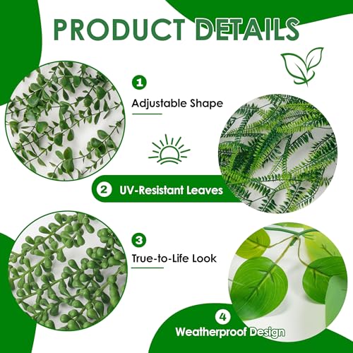 Der Rose 4Pcs Fake Plants Hanging Artificial Ivy Vine Faux Eucalyptus Hanging Plants, Boston Fern, String of Pearls for Living Room Aesthetic Bedroom Boho Kitche Wall Shelf Indoor Outdoor Decor - color: Black Pots-4pcs Green