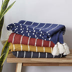 DII Striped Throw Collection Cotton Slub, Hand-Tied Tassels, 50x70, French Blue & Off-White - color: French Blue & Off-white, size: 50x70''