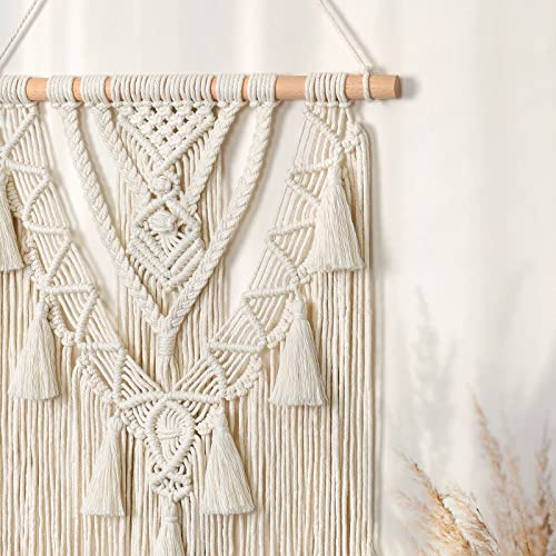 Dremisland Macrame Woven Wall Hanging Boho Geometric Woven Tapestry Beige & Grey Cotton Handmade Bohemian Art Decor with Tassel Craft Ornament for Bedroom Living Room Apartment Nursery (Beige-) - color: Beige-