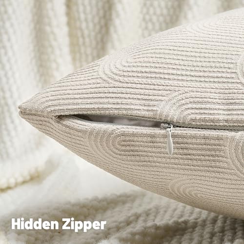 FUTEI Pack of 2 Chenille Decorative Throw Pillow Covers 20x20 Inch,Soft Cozy Striped Geometric Patterns Cushion Case,Modern Home Decor for Couch Bed Living Room,Beige - color: Beige, size: 20" x 20" (Pack of 2)