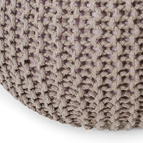 Nahunta Knitted Round Pouf - Cotton - Brown - color: Brown