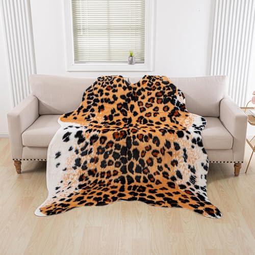 Huichenxing2021FURSTORE Leopard Print Rug, Cheetah Rug 5.3ft x 6.7ft Large Faux Cowhide Skin Mat Animal Print Area Rugs for Living Room Bedroom Nursery Home Office Brown - color: Brown Leopard 78.7"l X 63" W