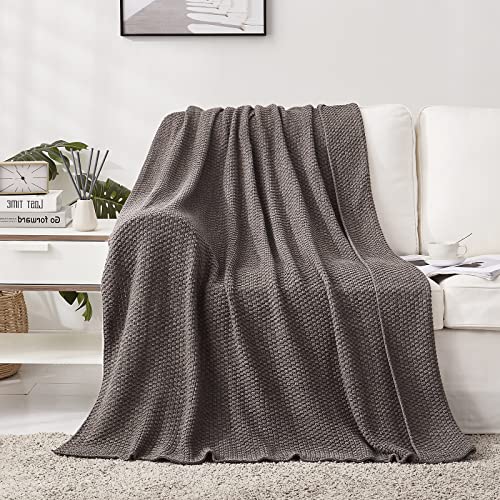 Longhui bedding 100% Cotton Knitted Throw Blanket – Dark Grey, Soft & Cozy, Machine Washable, 51"x63" – Perfect for Living Room, Couch, Sofa, Bed or Travel - color: Dark Grey, size: 51" x 63", Standard