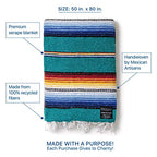 Benevolence LA Mexican Blanket, Authentic Handwoven Yoga Blanket & Outdoor Blanket, Made by Traditional Mexican Artisans, Saddle Blanket, Beach Blanket, Picnic Blanket, & Car Blanket 75 x 52 - Agua - color: Agua